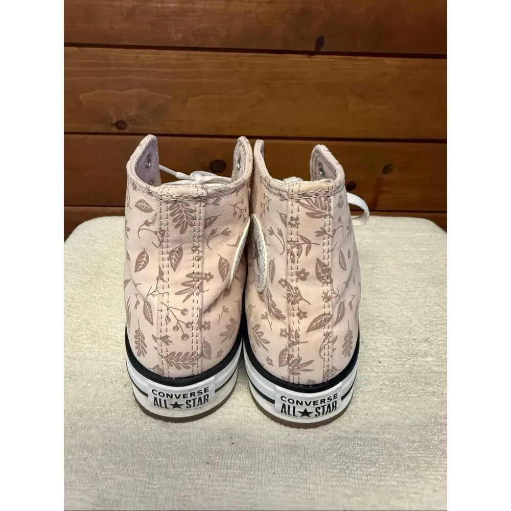 Converse high-top sneakers with a small floral/ leaf pattern Sz 2.5 youth Blush